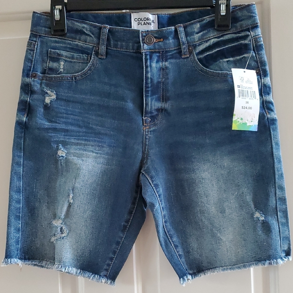 Boys Colorful Planet Distressed Denim Jean Shorts Medium Wash Size 16 18 20 NWT
